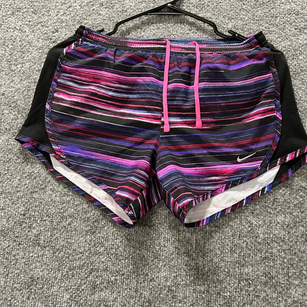 Nike Athletic Shorts Womens L Purple Striped Dri-Fit Running Liner Drawstring